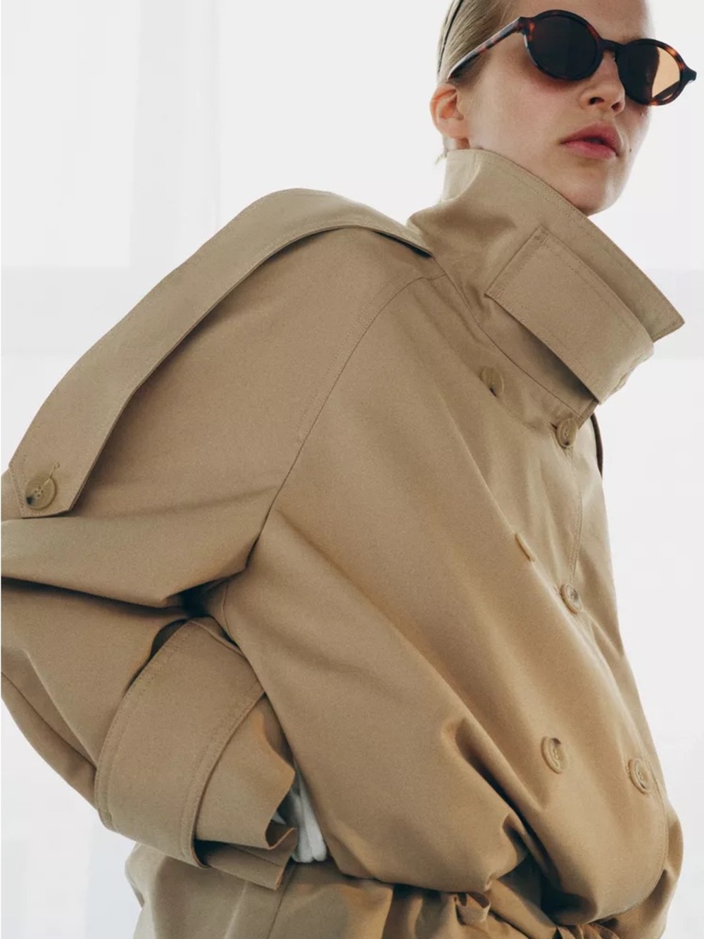Zara Khaki Belted Short Trench Coat - Picture 2 of 7